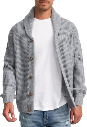 Чоловічий кардиган Indicode INBrandox з коміром-шарфом та ґудзиками | Дріб'язковий кардиган для чоловіків L, сірий світло-сірий