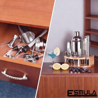 Набір шейкер для коктейлів Esmula 750 мл, 12 предметів, з рецептами, з нержавіючої сталі