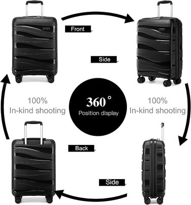Чемодан-валіза KONO 55 см: легкий, з TSA замком та 4 колесами (чорний)
