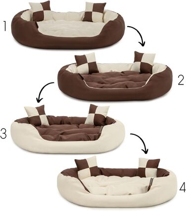 Кіжувалля для собак Lionto 4-в-1 з двостороннім подушкою з міцного оксфорду, 65x50 см, для котів та собак усіх розмірів, з глибоким входом, включає декоративну подушку, водовідштовхувальне, коричнево-бежеве