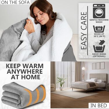 Електрична ковдра Kingsize König EU, м'яка Sherpa Fleecedecke, 230x265 см, 9 режимів нагріву, таймер 12 годин, тепла ковдра-плед, подарунок