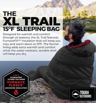 Спальні мішки для дорослих та дітей Tough Outdoors - для кемпінгу, походів та літа. Легкі, водонепроникні, компактні. Температурний режим: -9°C до 10°C