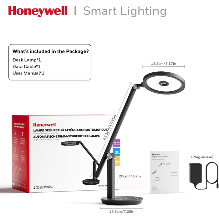 Лампа настільна Honeywell H6 Sunturalux з LED, регулюванням яскравості, таймером та сенсорним керуванням (чорна)