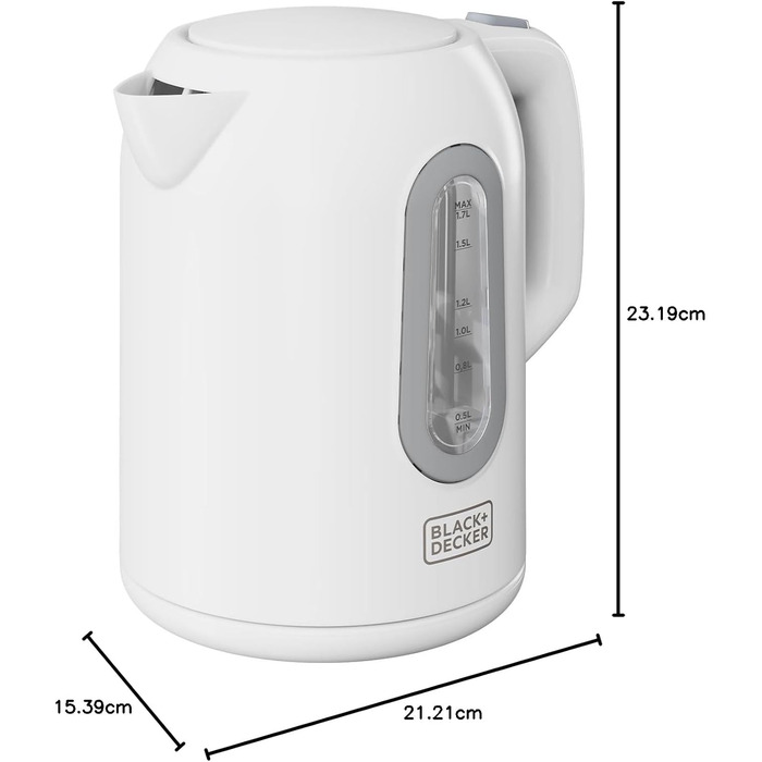 Електричний чайник BLACK+DECKER BXKE2202E, 2200W, 1.2L, поворотний на 360°, зручний для лівшів, з автовимкненням