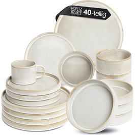 Moritz & Moritz Castello 20-Piece Dinnerware Set - Beige Stoneware Dish Set for 4 People - Includes Dinner Plates, Dessert Plates, Soup Plates, Bowls, and Cups