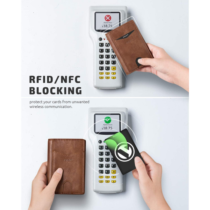 Чоловічий шкіряний картхолдер VULKIT з RFID/NFC захистом, тонкий гаманець для карток на 10 відділень, коричневий