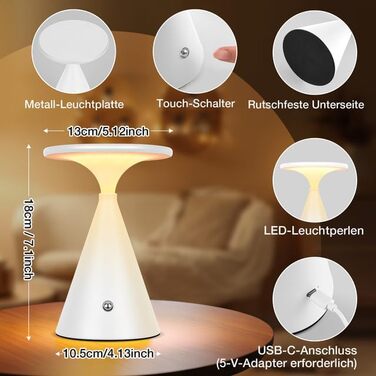 Настільна LED лампа акумуляторна бездротова 2 в 1 (індор/аудор) з димером, сенсорна, 3 кольори, біла (1 шт)