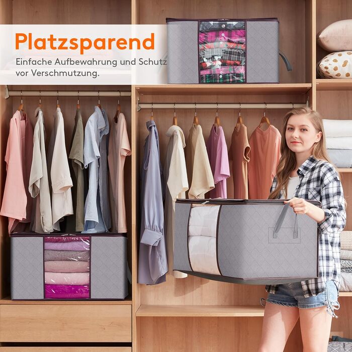 Коробки для зберігання постільної білизни та одягу Lifewit, 6 шт, 105л, сірі - органайзери для під ліжко, для переїзду