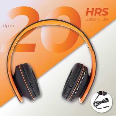 PowerLocus Бездротові навушники Over-Ear з Bluetooth, Hi-Fi стерео, FM радіо, Micro SD/TF, мікрофоном та зручними амбушюрами (Чорний/Помаранчевий)