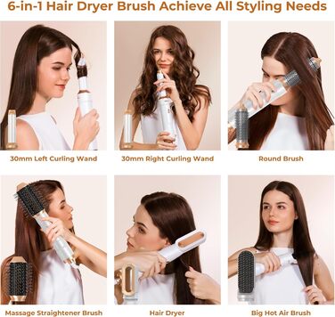 Airstyler 6 в 1: Фен-щітка, Іонний стайлер, Набір для волосся, 1000W, Білий