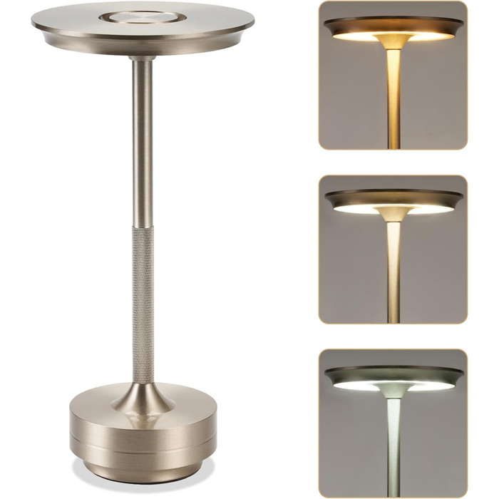 Настільна лампа бездротова LED з сенсорним керуванням, диммуванням та USB зарядкою, нікель, 2 шт. для вітальні, спальні, дитячої кімнати