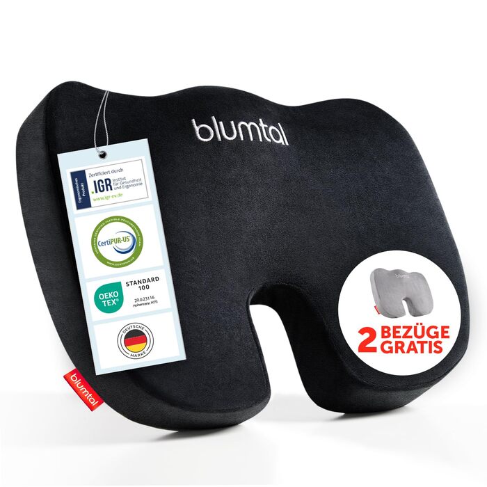 Подушка для сидіння Blumtal® з піною з пам'яті - кельоподібна подушка для підтримки спини - дихаюча подушка для куприка до 90-130 кг - подушка для офісного крісла - підтримуюче сидіння для стільця + 2 знімні чохли (жорстка, 90-130 кг)