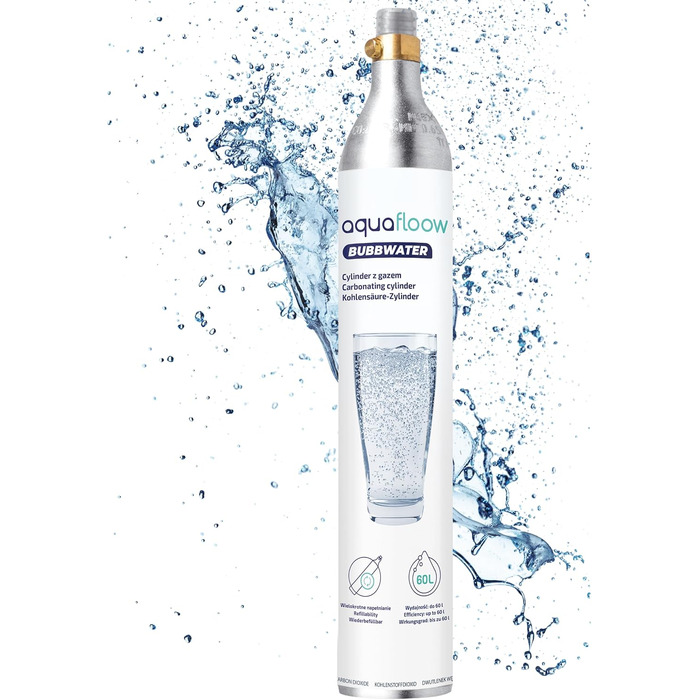 Aquafloow Содовий апарат з нержавіючої сталі для приготування газованої води з CO₂ циліндром (60 л), пляшка 0.8 л BPA-free з нержавіючою основою