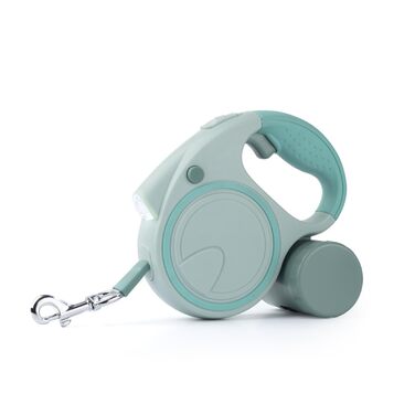 Висувна собача шлейка з LED, для собак малого та середнього розміру до 25 кг, з неслизькою ручкою та знімним контейнером для відходів (Зелена)