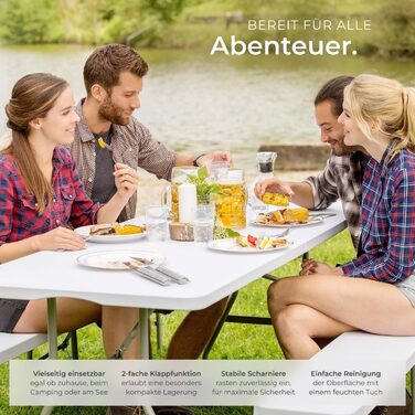 Складний алюмінієвий стіл TekTake для кемпінгу, саду, тераси, балкону (183x76x74 см, модель 402153)