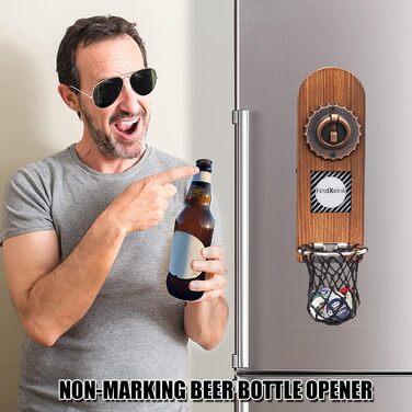 ZONSUSE Bottle Opener Wall Mount Magnet with DIY E-Ink Screen, Vintage Wood Bottle Opener Wall with Holder, Customizable Images/Texts, Unique Gift Ideas Gifts for Men Christmas Gifts