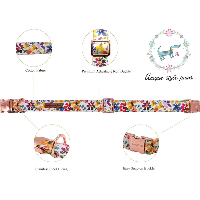 Ошатний нашийник для собак Unique Style з квітучою метеликом, регульований, XXS-XL (1 шт.)