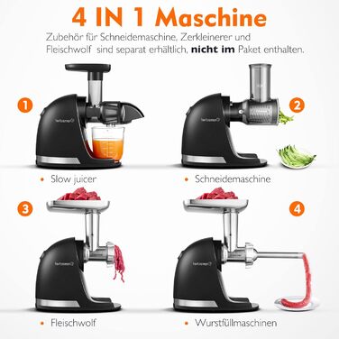 AMZCHEF Juicer for Vegetables and Fruits - Test Winner - Slow Juicer with Reverse-Masticating Function - Gentle Crushing Without Filtering - Electric Juice Press with Brush and 2 Cups - Matte Black