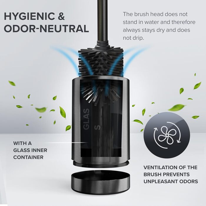 Набір для чищення унітазу Gunmetal matt з силіконовою щіткою | Без торпедо, знімною підставкою | З нержавіючої сталі, змінний насадок