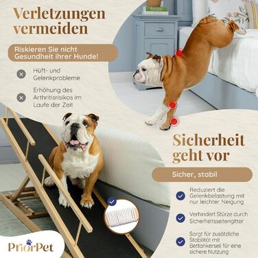 Сходинки для собак PRIORPET з берези з поручнями - регульована висота до 94.5 см - складаються - антиковзаюча поверхня - для маленьких собак до 23 кг - натуральне дерево