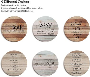 Hoomey Drink Coasters with Bible Verses, 6 Pack - Absorbent Drink Coasters with Holder, Ceramic Coasters with Cork Back for Table Protection, Christian Coasters, Christian (Set of 6 Christian Coasters)