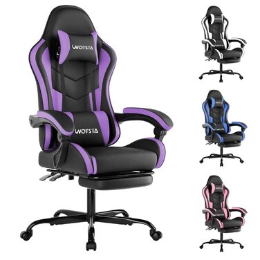 Геймерське крісло Ergon Gaming з підставкою для ніг та підтримкою попереку, чорно-фіолетове