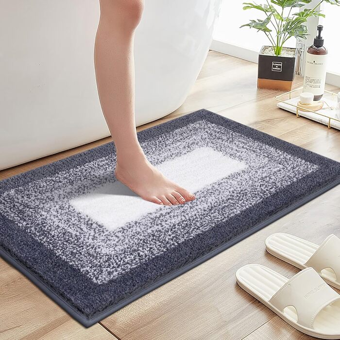 Enyhom Super Soft Microfiber Bath Mat - Non-Slip, Absorbent, Machine Washable, Dark Grey, 60x90cm