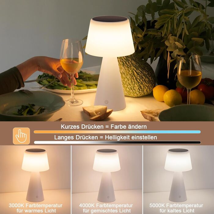 Настільна лампа акумуляторна LED 2 шт. з USB зарядкою, диммер, біла - для спальні, вітальні, вулиці