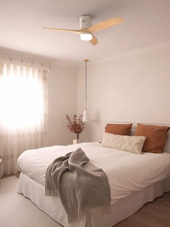 Вентилятор стельовий WINDCALM ABS білий з пультом, 40W, Ø132cm, 6 швидкостей, таймер, DC-двигун, літньо-зимовий режим, з підсвічуванням, колір світлого дерева