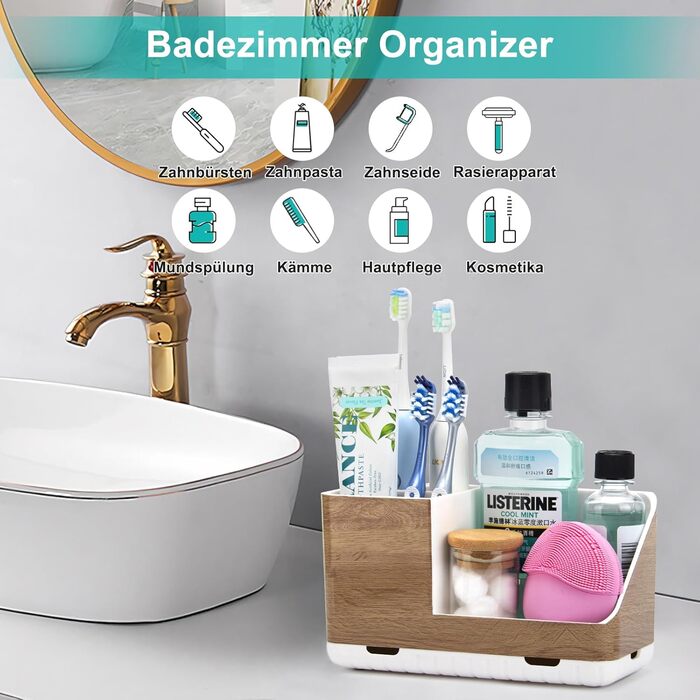 Тримач для зубних щіток у ванну кімнату: органайзер з отвором для стоку, для електричних щіток, знімний, дерев'яний