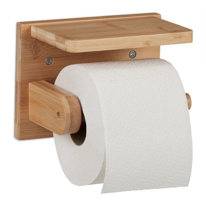 Relaxdays Bamboo Toilet Paper Holder with Storage Shelf