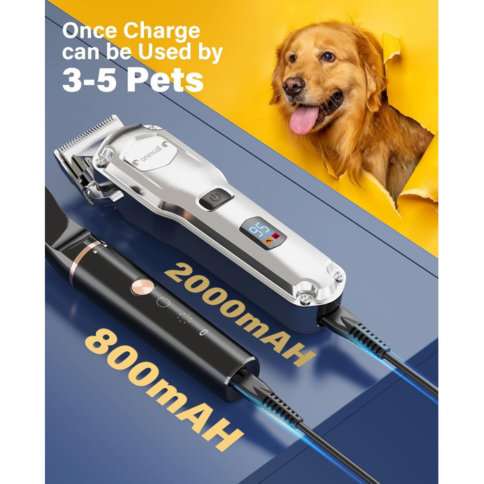 Професійна машинка для стрижки собак Oneisall 3-в-1: для густого хутра, тиха, для собак та котів, срібно-чорна
