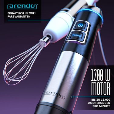 Стаціонарний блендер Arendo Stabmixer з нержавіючої сталі 1200 Вт - набір для приготування супів, смузі та соусів. Регулювання швидкості, 4-лопатеве лезо, мірний стакан 800 мл, вінчик.