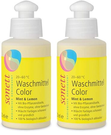 Екологічний рідкий засіб для прання кольорових речей Sonett Color Mint & Lemon, 10 л (набір 2 шт по 120 мл)