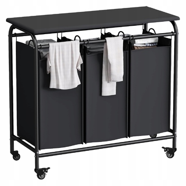 Великий кошик для прання на 3 секції з колесами, 135 л