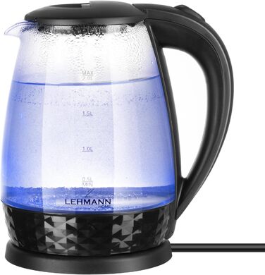 Скляний електрочайник Lehmann LHOEK-2220C 2л, 2200W з підсвіткою та декорованим цоколем