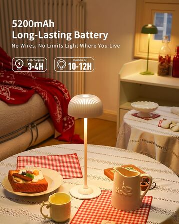 Світлодіодна настільна лампа бездротова LED для вулиці та дому, диммована, з акумулятором 5200mAh, водонепроникна IP54, чорна (D-біла)