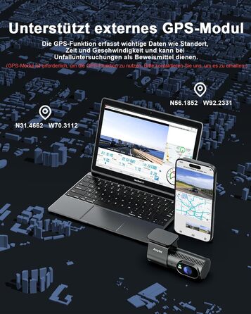 Відеореєстратор Avylet 4K+1080P з двома камерами (передня та задня), Wi-Fi, GPS, IPS дисплеєм, паркувальною функцією, Super Night Vision, WDR, 170° кутом огляду, G-сенсором, підтримка карт пам'яті до 256GB