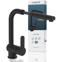Кухонний змішувач SCHÜTTE LONDON з висувною лійкою, поворотний на 360°, з однорідним змішувачем, чорний, 29,8 см (для високого тиску) Кухонний змішувач SCHÜTTE LONDON з висувною лійкою, поворотний на 360°, з однорідним змішувачем, чорний, 29,8 см (для високого тиску)