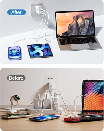 Зарядний пристрій USB-C 8-в-1, 65W: Швидка зарядка для MacBook, iPhone, iPad, Samsung, ноутбуків (PD GaN)