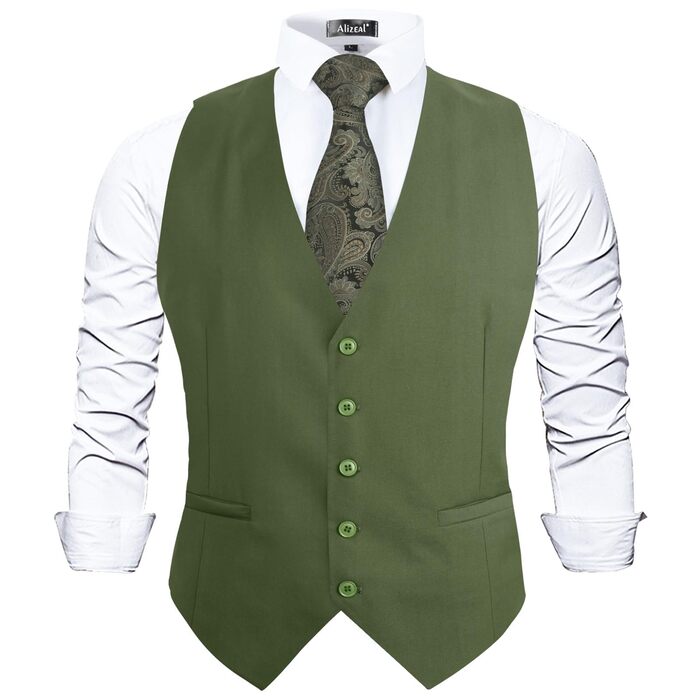 Айзеа Кашіше однотонна чоловіча жилетка для ділового костюма, нормальний крій, смокінг-жилетка для весілля (XL, хакі)