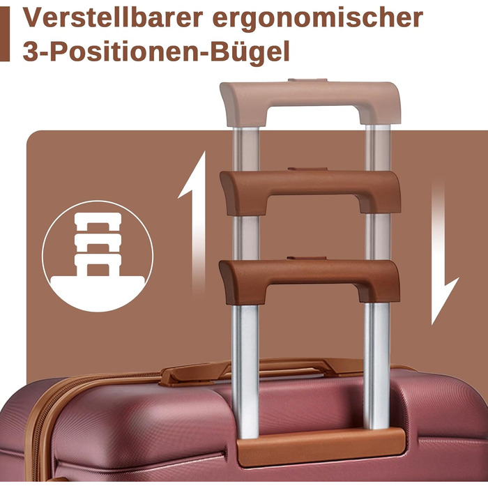 Чемодан KONO 3-в-1: ABS+PC, з коліщатками та кодовим замком (55см, ручна поклажа), червоно-коричневий