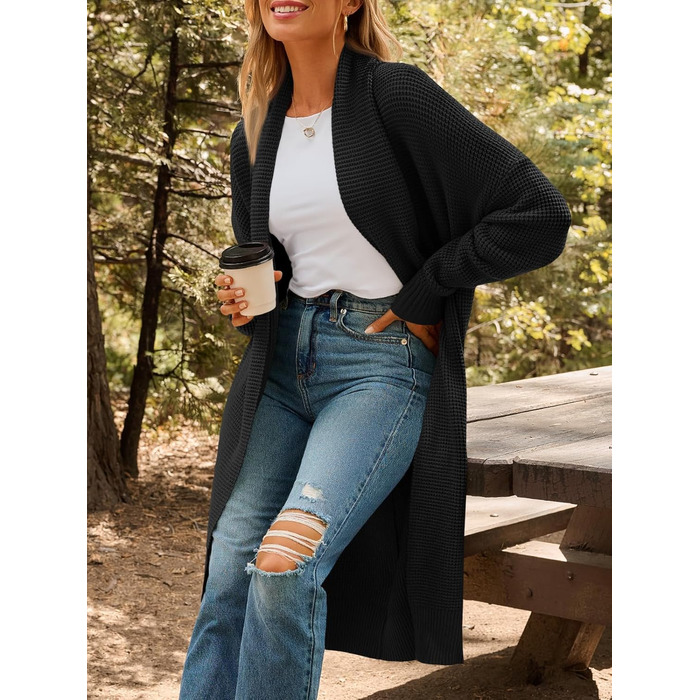 Жіноча в'язана кардиган LILLUSORY, великий розмір, відкритий спереду, зимова куртка XL чорного кольору