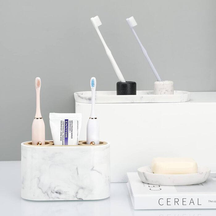 Тримач для зубних щіток Shinowa з 3 відсіками, електричний, з піддоном для води, органайзер для ванної кімнати, білий