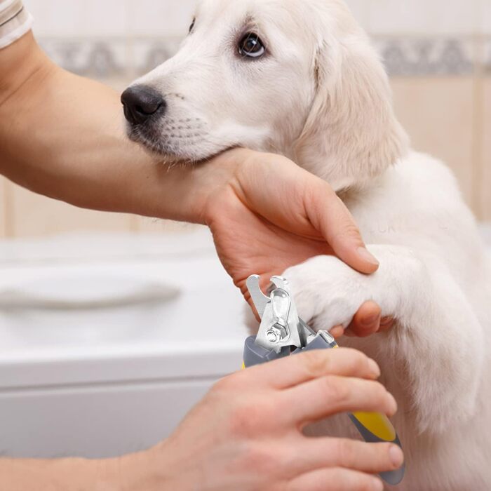 Професійні ножиці для стрижки нігтів Nobleza Profi для собак та котів з пилочкою, нержавіюча сталь, великі для собак, для кроликів, захист від випадкових порізів, жовті