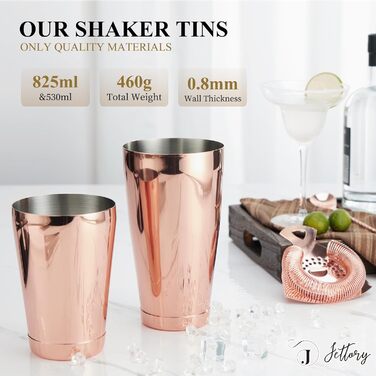 Набір Boston Shaker з нержавіючої сталі 10 в 1 з акриловою підставкою, барним ситом, щипцями для льоду, барною ложкою, мірним стаканом, мадлером, рожеве золото – ідеально для домашнього бару