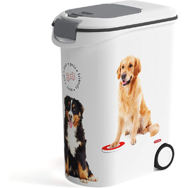 Curver 54L Airtight Dog Food Container with Wheels & Scoop - 20kg Capacity - White Pet Food Storage Bin for Dogs & Other Animals