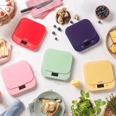Електронні кухонні ваги Salter British Bakes до 10 кг, точність 1 г, водонепроникні, з функцією тари та режимом вимірювання рідин, платформа з загартованого скла, жовті