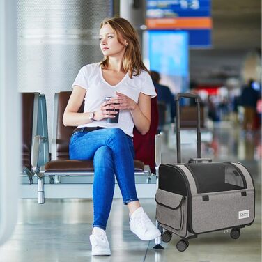 Чемодан для собак та котів Galatée з колесами, переноска для тварин, схвалена авіаперевозниками, складна переноска з дихаючою сіткою, візок для домашніх тварин (білий/сірий)