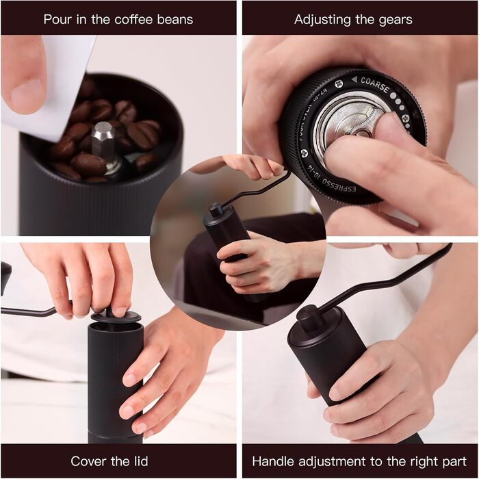 Manual Coffee Grinder with CNC Stainless Steel Burr for Espresso, Travel, Camping, Kitchen & Office, Small Hand Coffee Grinder Manual (Black)